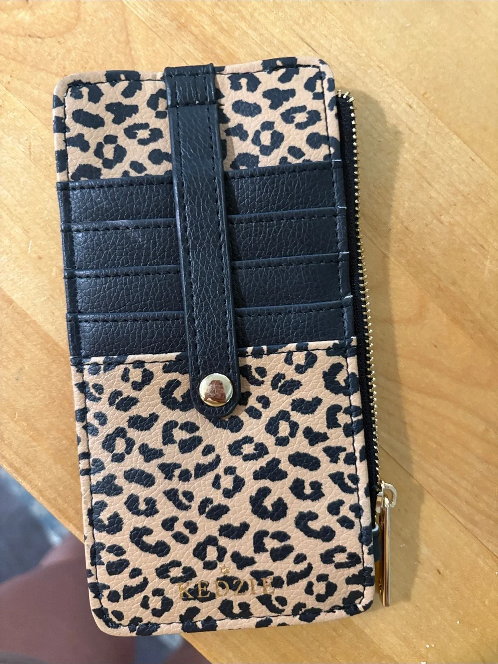 Leopard Print Card Wallet Phone Case with ID Window - Black & Beige